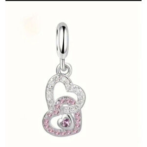 Women's Charm Silver Pink Double Heart